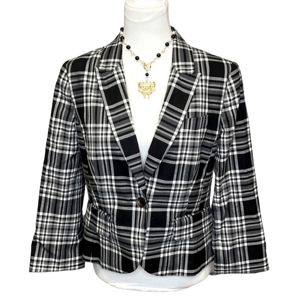 Loft Black & White Plaid Blazer
